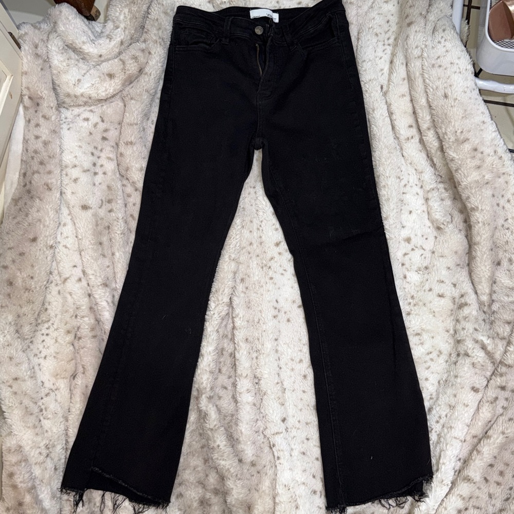 VERVET Bella Kick Flare Black Frayed RAW Hem Jeans